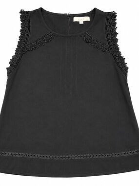 LOFT Petite Black Crochet Lace Trim Sleeveless Blouse MP